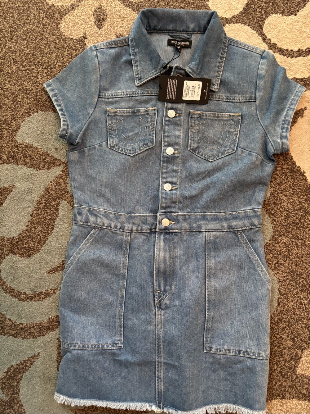 True Religion Light Blue Denim Button-Front Mini Dress